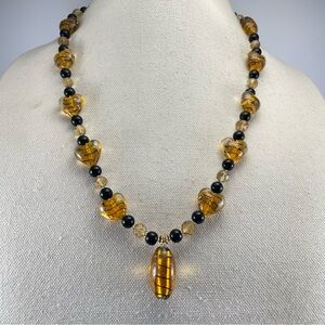 Artisan Handmade Crafted Yellow Murano Glass Heart Beaded Pendant Necklace
